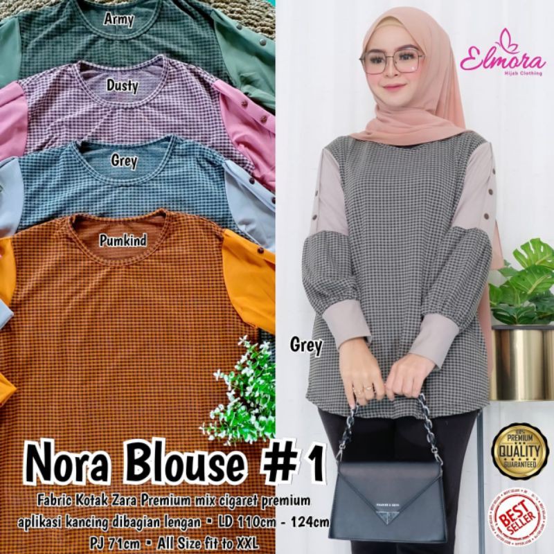 Nora #1 blouse lengan balon twotone kotak kotak