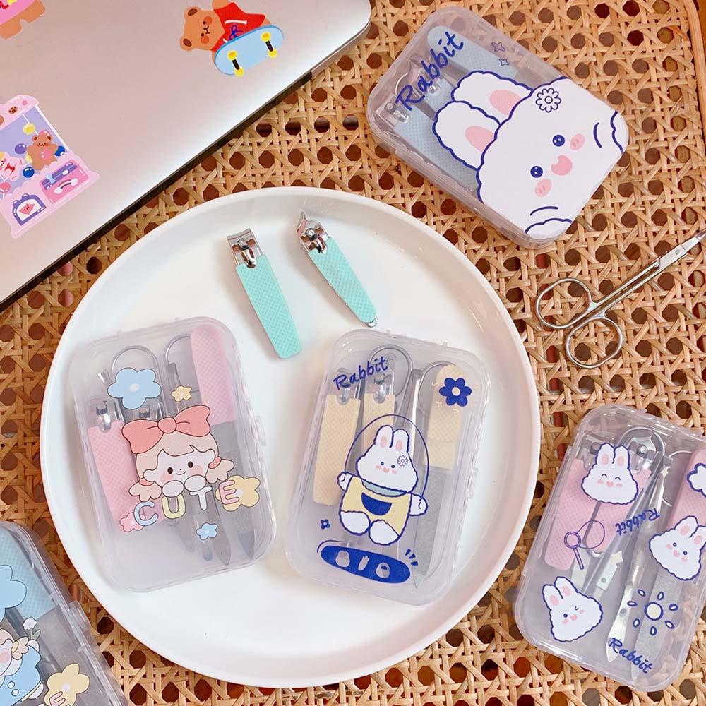 AUGUSTINA Agustina Kartun Gunting Kuku Portabel Multifungsi Manicure Kit Stainless Steel Gadis Gunting Kuku Alat