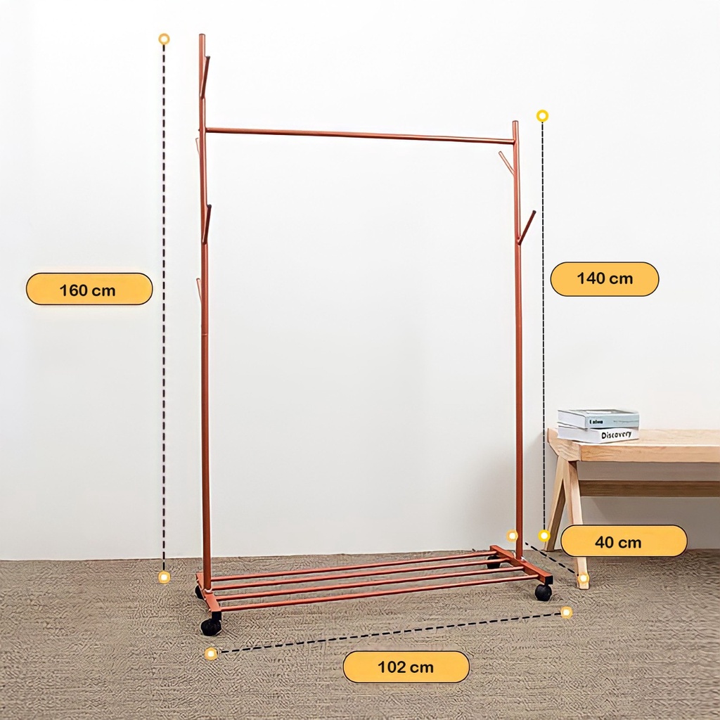 Rak Stand Hanger Double dan Stand Hanger Single Gantungan Baju Berdiri Kuat 40kg WHFURNITURE