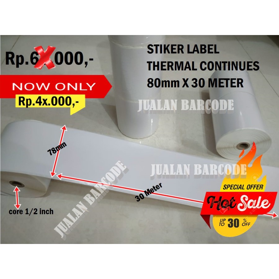

STIKER LABEL THERMAL CONTINUES PRINTER KASIR THERMAL 80x30 METER | 80 MM X 30 M
