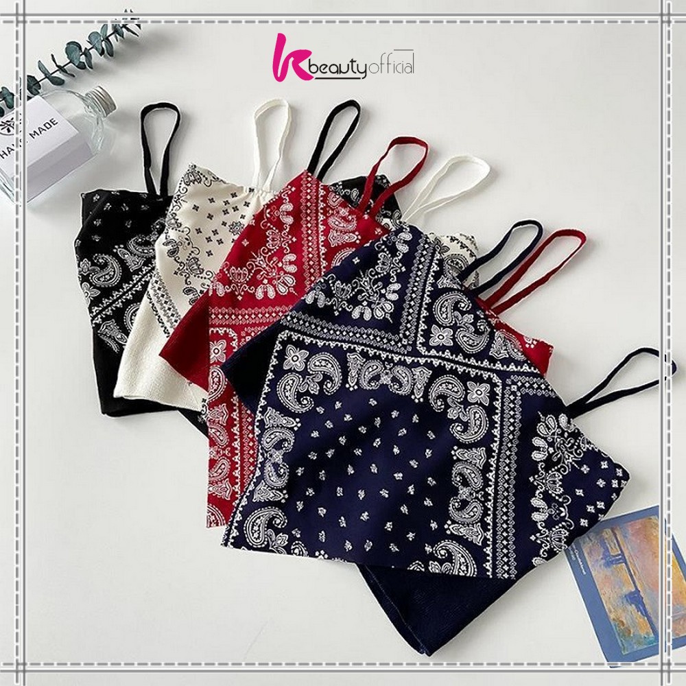KB-P124 Tank Top Segitiga Model Crop Top Motif Hailey Scarf / Tanktop Atasan Wanita Tanpa Lengan / T