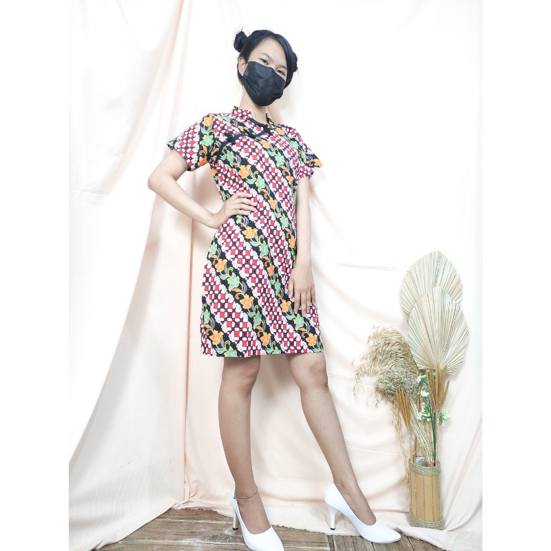 SB Collection Midi Dress Cikinta Shortdress Casual Modern Batik Cheongsham Wanita