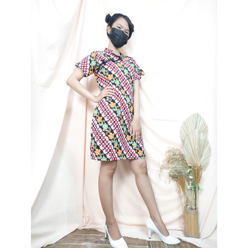 SB Collection Midi Dress Cikinta Shortdress Casual Modern Batik Cheongsham Wanita