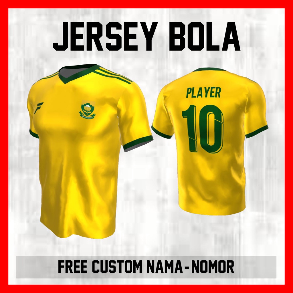 Kaos Bola Jersey Afrika Selatan Timnas Negara Garis Bahu Baju Custom Nama dan Nomor Punggung - 229