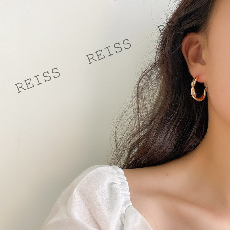 925 Silver Needle Double Twisted Hoop Earrings Simple Round Stud Earrings Silver/Gold Piercing Earings