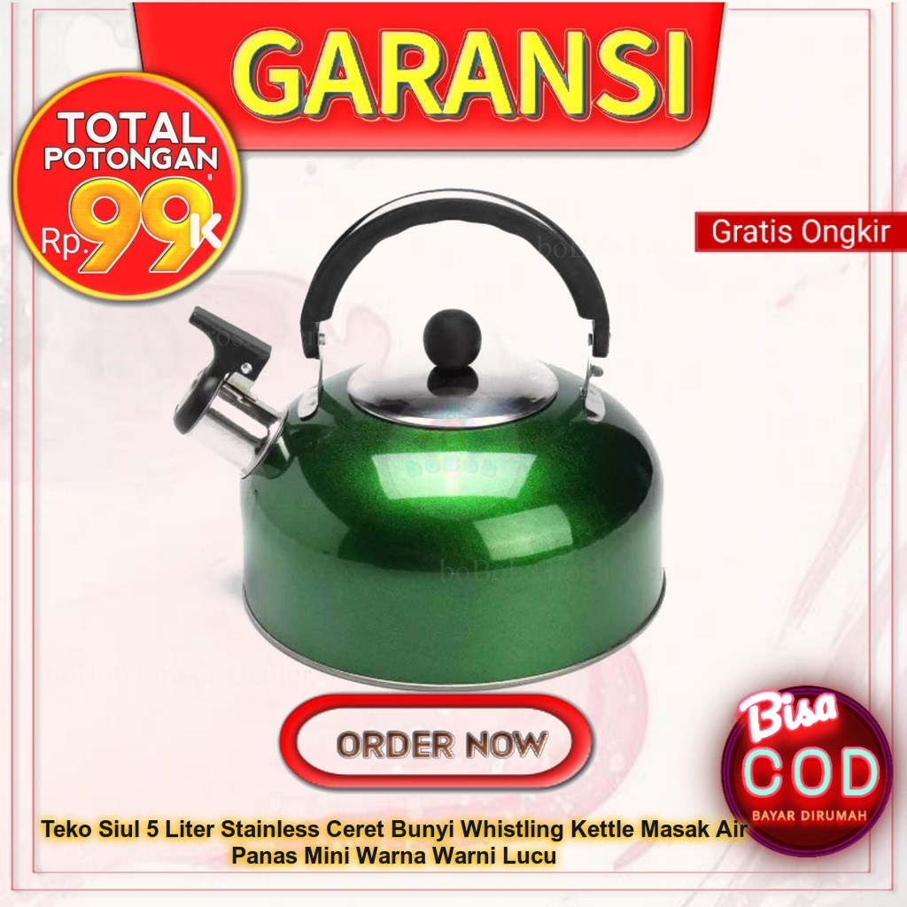 Teko Siul 5 Liter Stainless Ceret Bunyi Whistling Kettle Masak Air Panas Mini Warna Warni Lucu