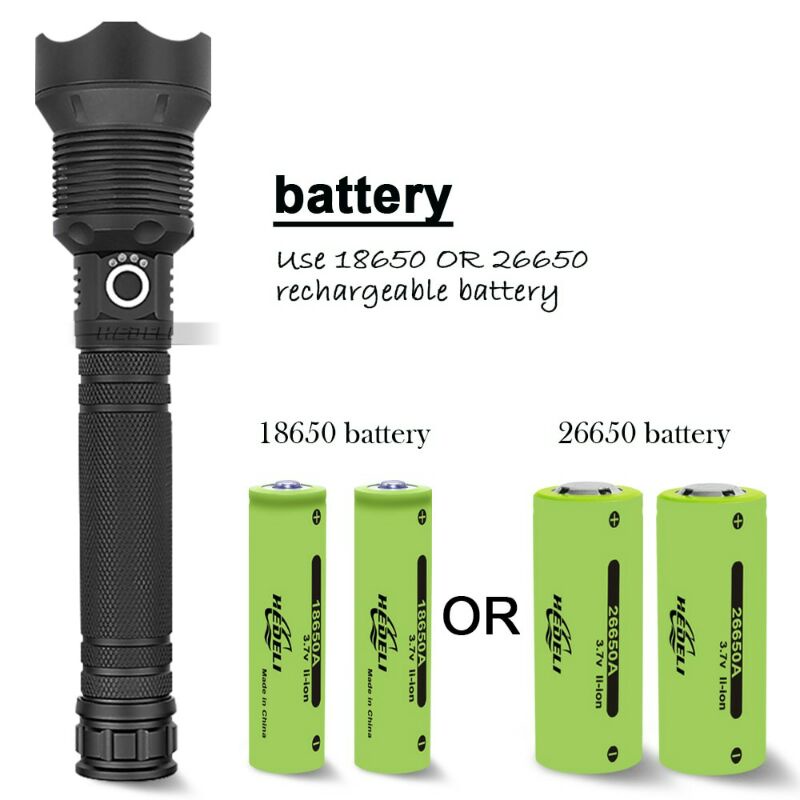 TaffLED Senter LED Long Range Zoom XHP70. 2 90000 Lumens - HS313 - Black