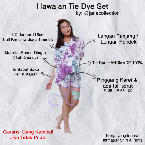 JANE COLLECTION|| One Set Tie Dye Setelan Piyama Galaxy Shortsleeve Set LongSleeve Hawaian Short Set