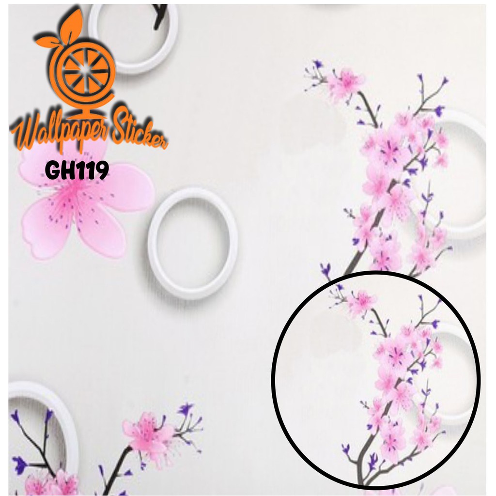 Wallpaper Sticker Dinding KODE GH119 Premium Size 45CM X 10M bunga pink