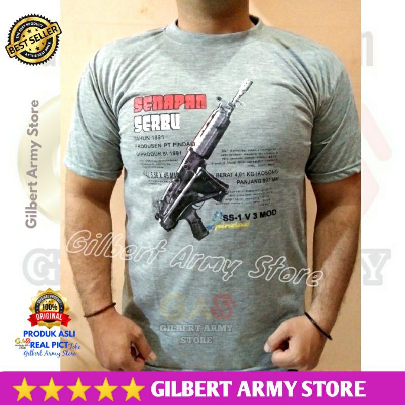 Grosir Kaos Senapan Serbu Lengan Pendek TNI POLRI Murah warna hitam abu misti Gilbert Army Store