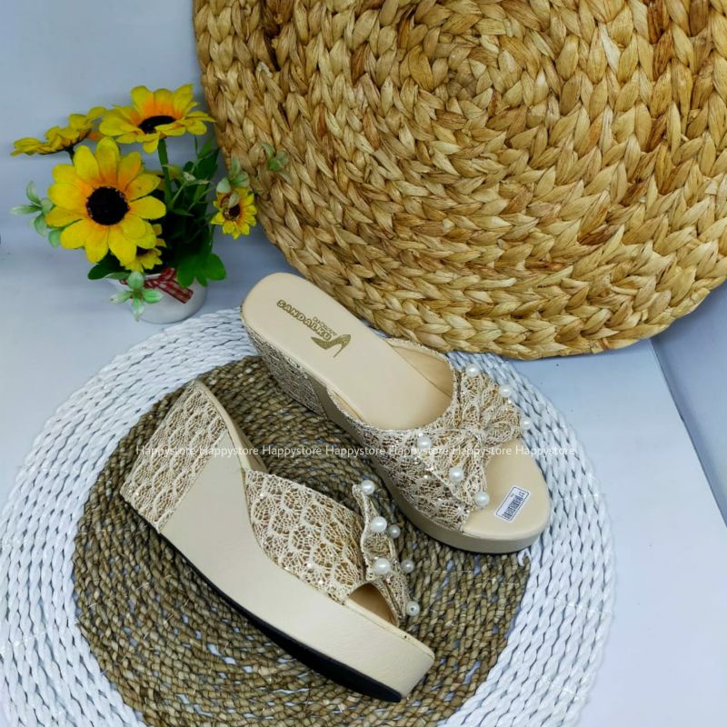 Sandal wanita wedges brokat - wedges wanita brukat - sendal wanita fashion DV21