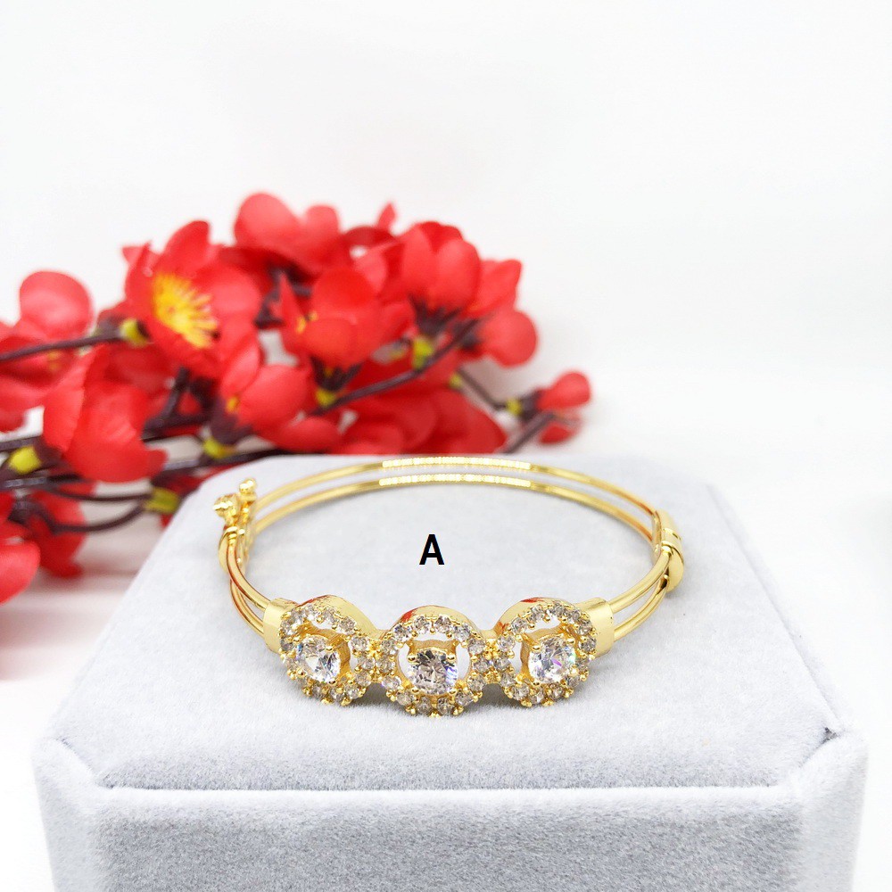 Gelang Bangle Kolong Xuping Lapis Emas Asli Love Bola Kotak Batu Mata Putih - BB308