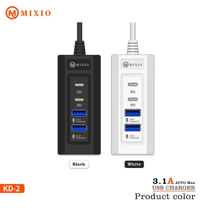 MIXIO KD-12 - Power Socket USB Charger 3.1A 2PD + 2USB / 100CM