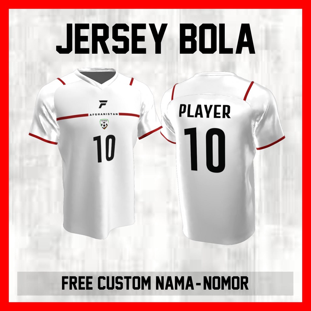 Kaos Bola Jersey Afghanistan Timnas Negara Garis Bahu Baju Custom Nama dan Nomor Punggung - 114