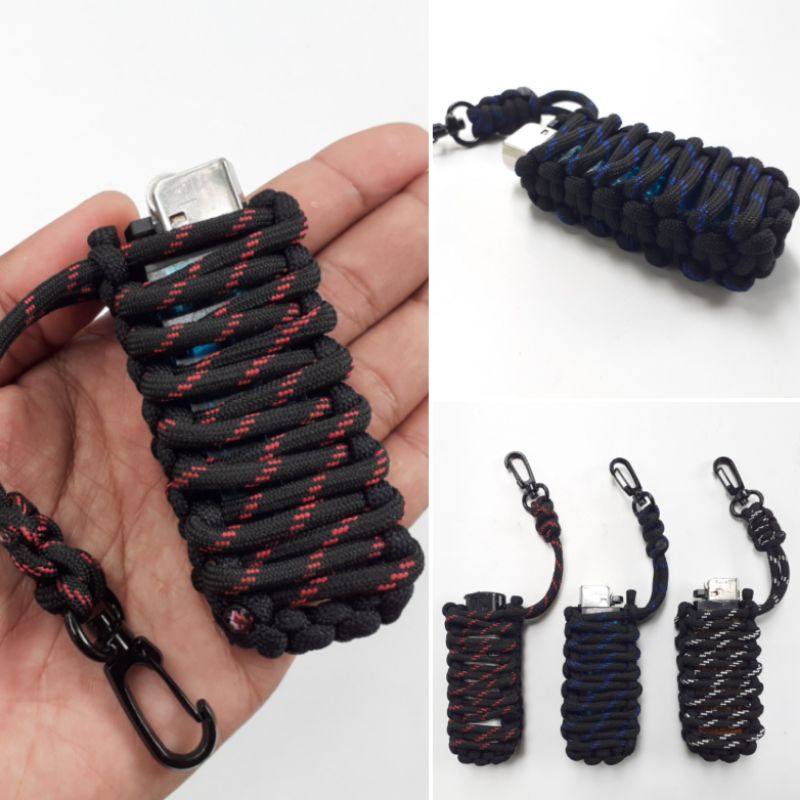 Wadah korek Prusik Paracord Case Pouch Lighter korek gas Cricket bara tokai m2000 korek magnet roda putar