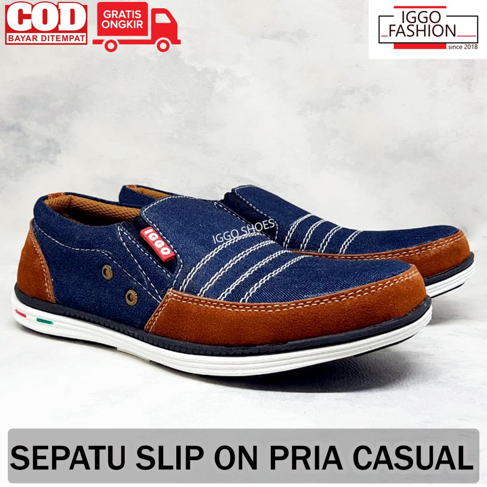 IGGO DENIM BROWN SEPATU PRIA CASUAL ORIGINAL BERKUALITAS FASHION KOREA