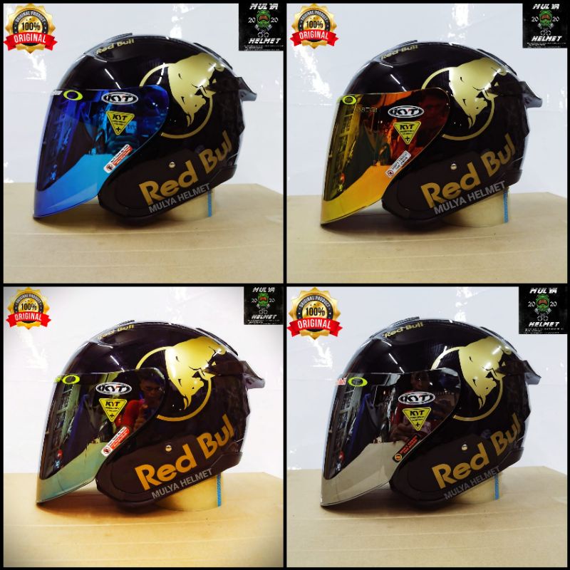 Helm Half Face KYT Kyoto Black Glosy ( Paket Ganteng x Redbull )