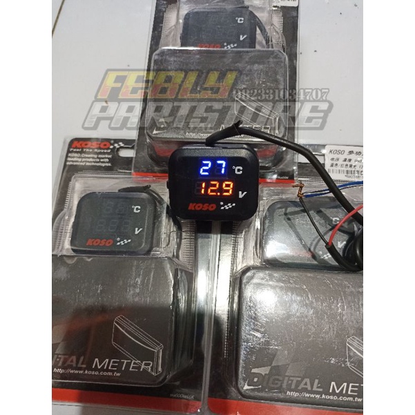 VOLTMETER KOSO ORIGINAL 2 IN1 SUHU DAN AKI VOLTMETER KOSO 2 FUNGSI SUHU DAN AKI FOLT METER 2 IN 1 KO