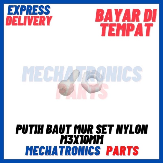 [DEV-9487] PUTIH BAUT MUR SET NYLON M3X10MM PILAR SPACER PCB M3X10MM NILON