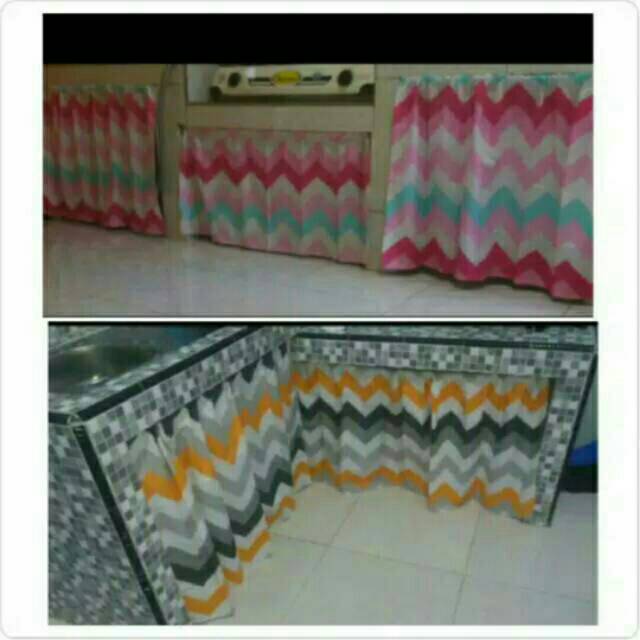 Gorden bawah kompor/Gorden kolong dapur/Gorden meja dapur katun panca motif retro kunyit