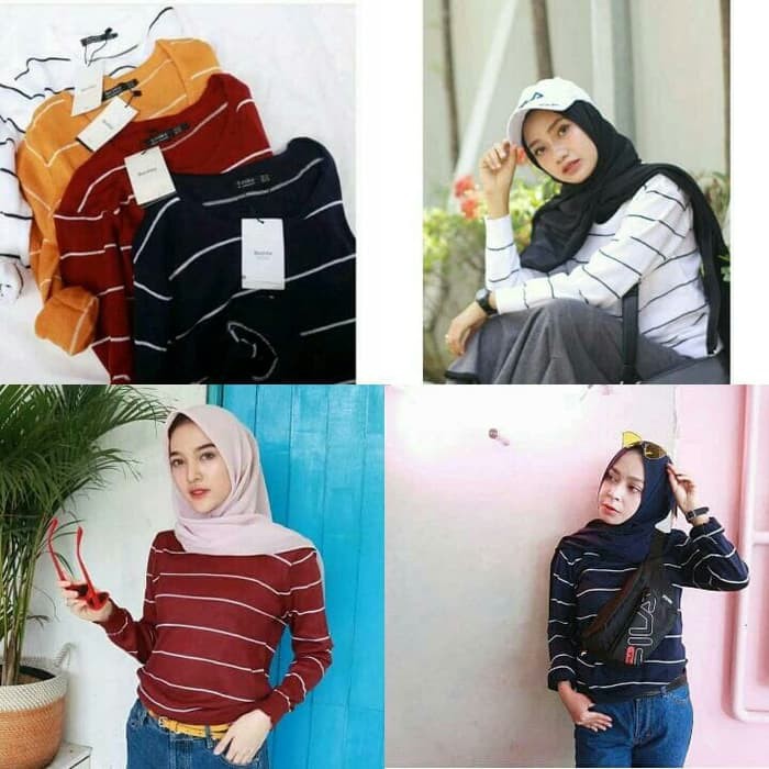 Sweater Rajut Wanita - Sweater Garis - Top Knit Stripe