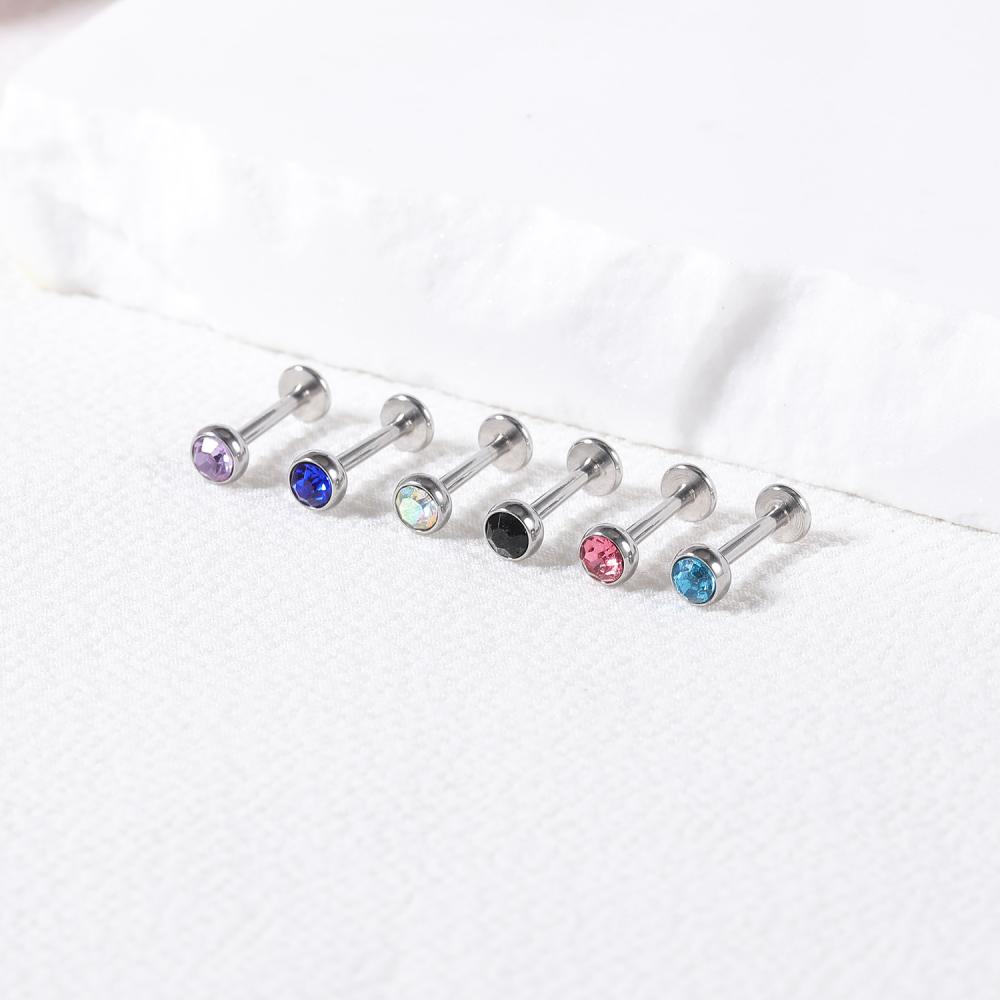 1pc Anting Stud Tindik Bibir Tulang Rawan Bahan Stainless Steel Ukuran 2 / 3 / 4mm