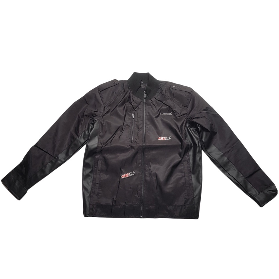 JAKET JACKET HONDA WARNA HITAM FULL BLACK BAHAN KULIT KOMBINASI UK UKURAN ALL SIZE ORI ORIGINAL HONDA AHM ASLI