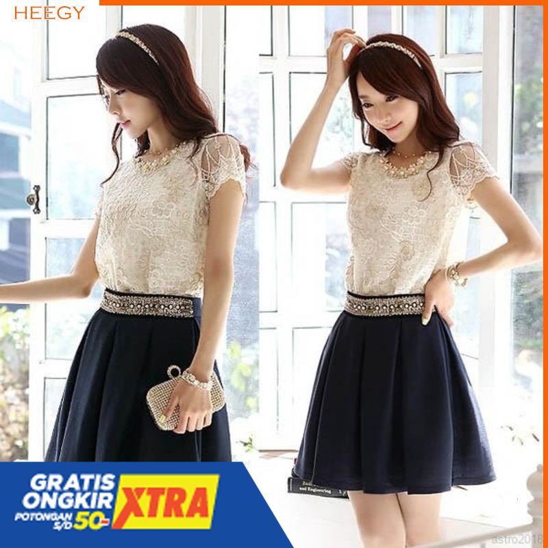 Blouse Lengan Pendek Bahan Sifon Aksen Renda Gaya Korea Elegan Import