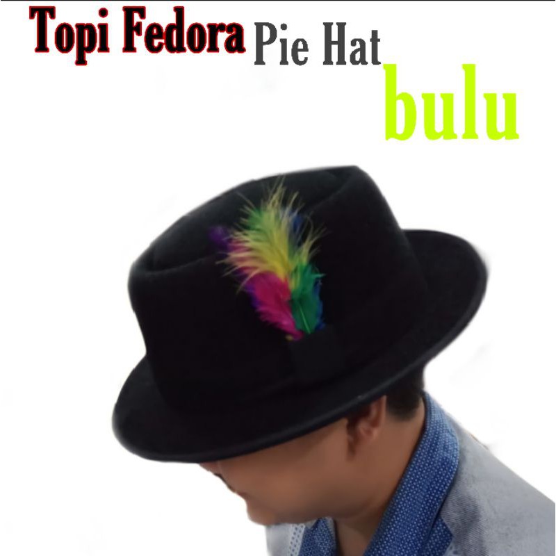 Topi Fedora Pie hat Bulu Ayam Warna-warni
