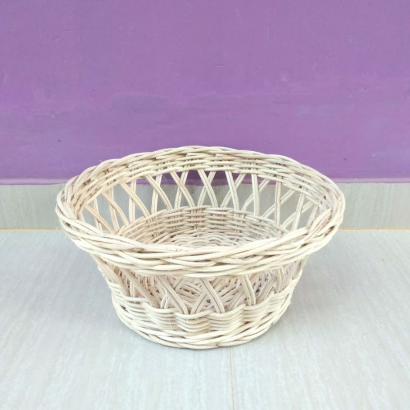 Keranjang buah rotan bulat penyimpanan 32x32x15 cm