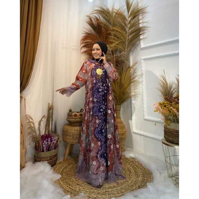 BAJU DRESS WANITA BATIK JUMPUTAN PALEMBANG MIX BROKAT PREMIUM