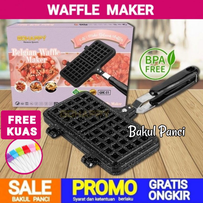 WAFFLE MAKER BELGIAN GOHAPPY - CETAKAN KUE WAFFLE CROFFLE MANUAL - DOUBLE WAFFLE - CETAKAN KUE