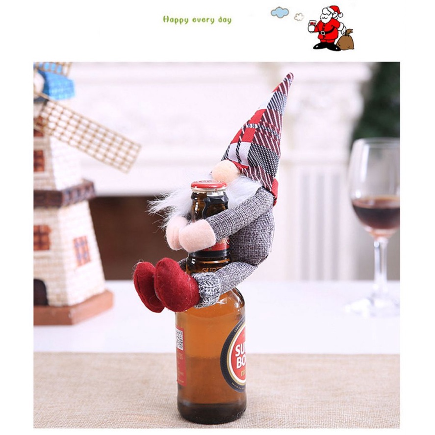 Set Botol Champagne Wine Desain Santa Claus Hug Pose Untuk Dekorasi Natal