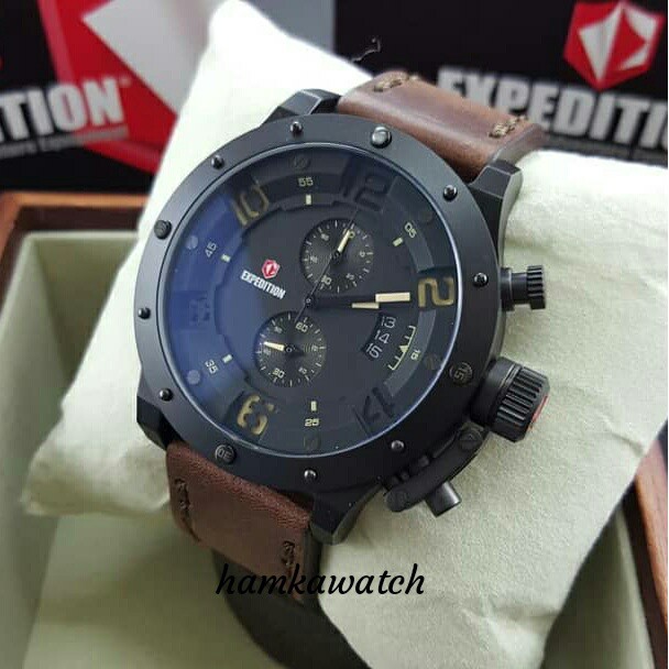 jam tangan / Watch_Id pria expedition original e6381 black leather brown