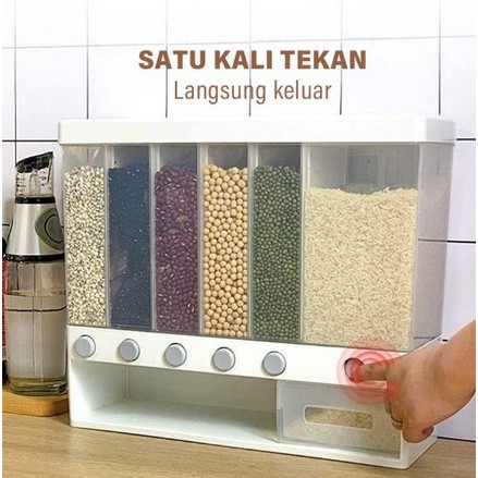 Dispenser 6 Sisi / Ricebox /dispenser Beras Sekat / Sereal /tempat Kacang Biji