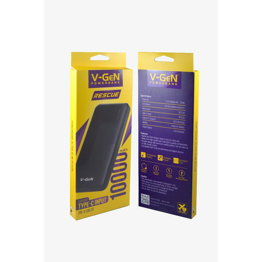 POWER BANK VGEN 10000MAH RESCUE FAST 2.4A (SUPPORT TYPE C)