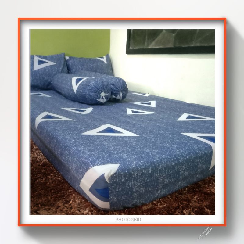 Sprei My Dream Motif Segitiga Biru Putih 90x200 120x200 160x200 180x200 200x200