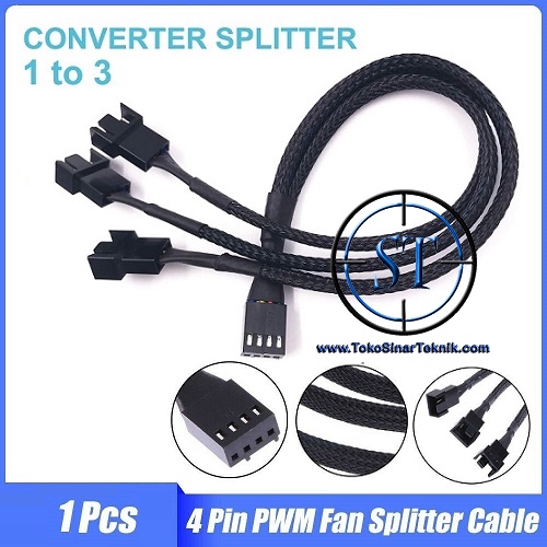 Kabel Splitter 4 Pin PWM Kipas Sleeved Fan Hub 1 To 3 Ways Extension Cable Connector Komputer PC Power Adapter 1-3