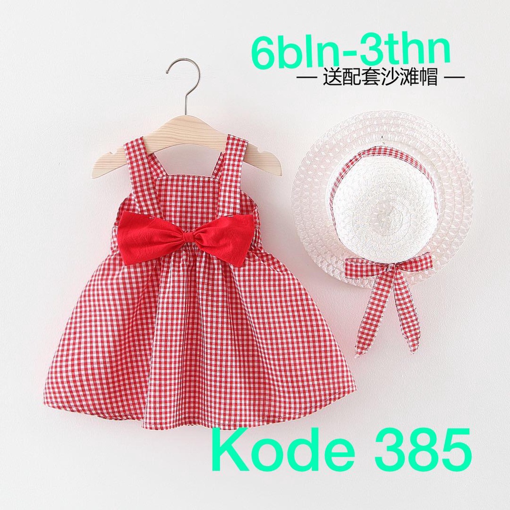 385# dress anak// dress kotak// dress pita// dres plus topi// dress anak kotak pita