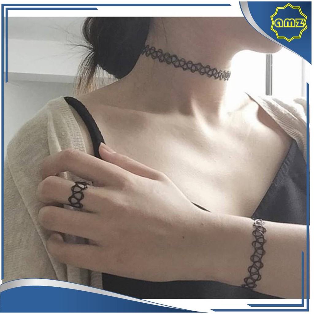 Tatto Choker Set Gelang Kalung Cincin Set Tato Tatto Choker Kekinian