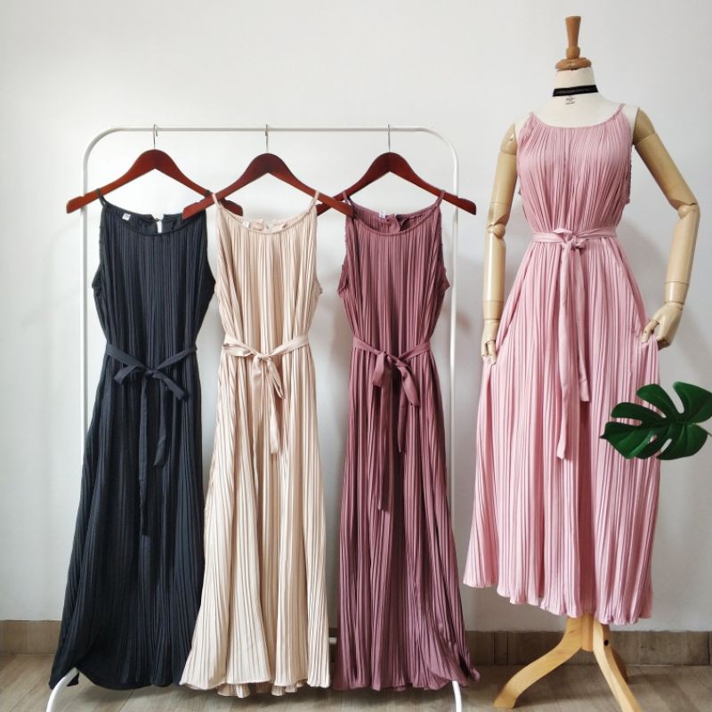 Dress pleats plisket panjang free belt import bkk bangkok hk chn china