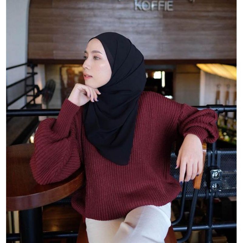 SWEATER BAYONETA BALLON KNIT/BAJU RAJUT WANITA KERAH TINGGI TANGAN BALON/OVER SIZE