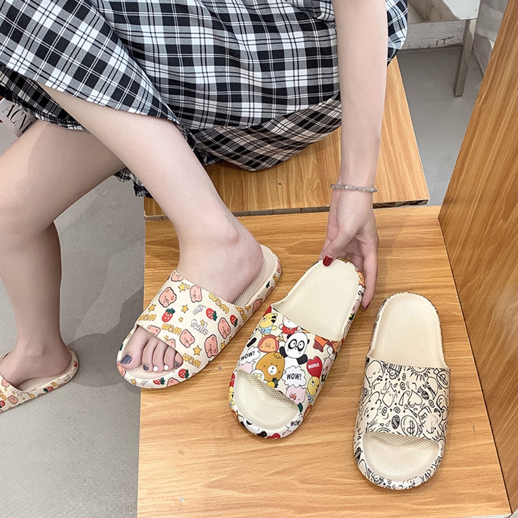 INDOMINI Sendal Slop Motif Panda / Sendal Slop Motif Love /  Sandal Fashion Wanita / Sandal Lucu &amp; Imut / Slip Sendal Cewek Sandal Import R797