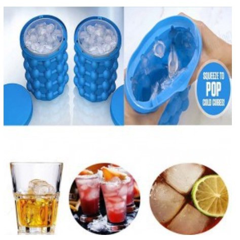 [PERLATAN RUMAH] - Ice Genie Pencetak Es Batu Ice Cube Maker 3D Silicone Mold - C01 - BlueIce