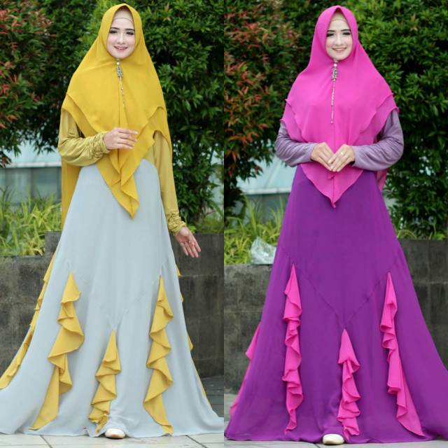ORI💗💗💗 Syarifah syari set khimar 2 warna magenta lemon gamis jumbo