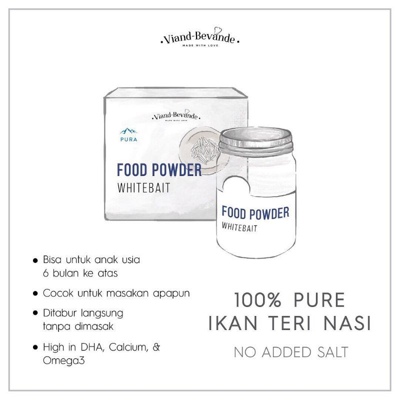 Viand Bevande / Pura Anchovy Powder (ikan teri) / Whitebait Powder (ikan teri nasi) / Pura 80gr / 22gr