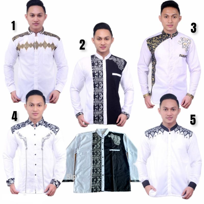 BAJU KOKO PUTIH LENGAN PANJANG KOMBINASI BATIK SIP MODIS KEREN TERBARU / Baju Koko Masa Kini BD51