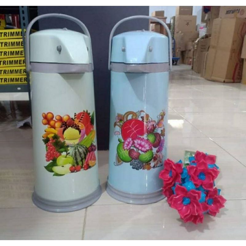 Sunflask Thermos , Vacuum , Vacum , Vakum  , Air Panas 2.5 Liter , Termos pencet Plastik,