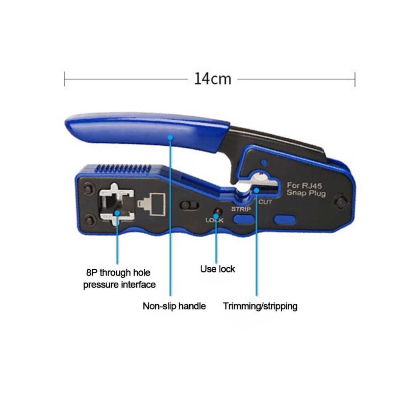 Btsg RJ45 Crimp Tool Pass Melalui Strip Dan Crimps Crimping Presisi Tahan Lama