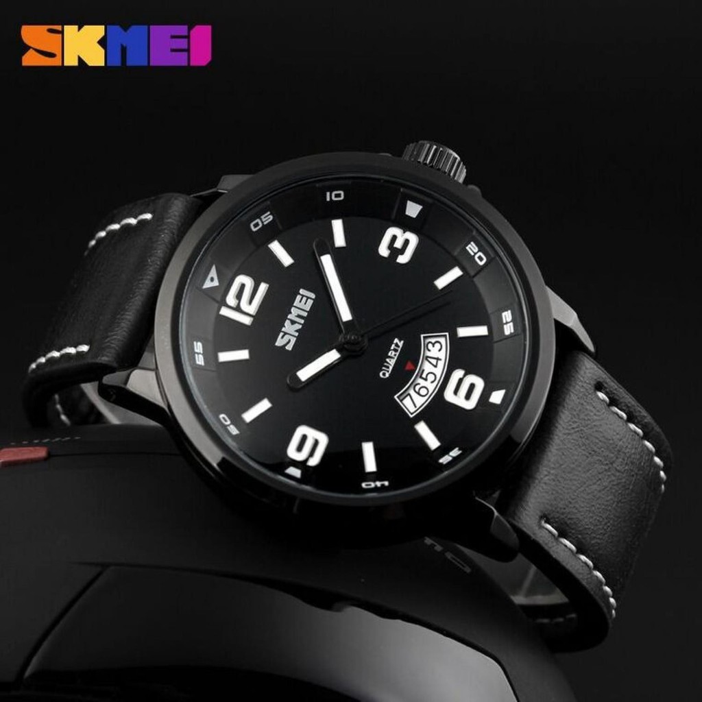 SKMEI Jam Tangan Analog Pria JT 20 Jam Tangan Cowok Strap Kulit Berkualitas Penutup Stainless Steel